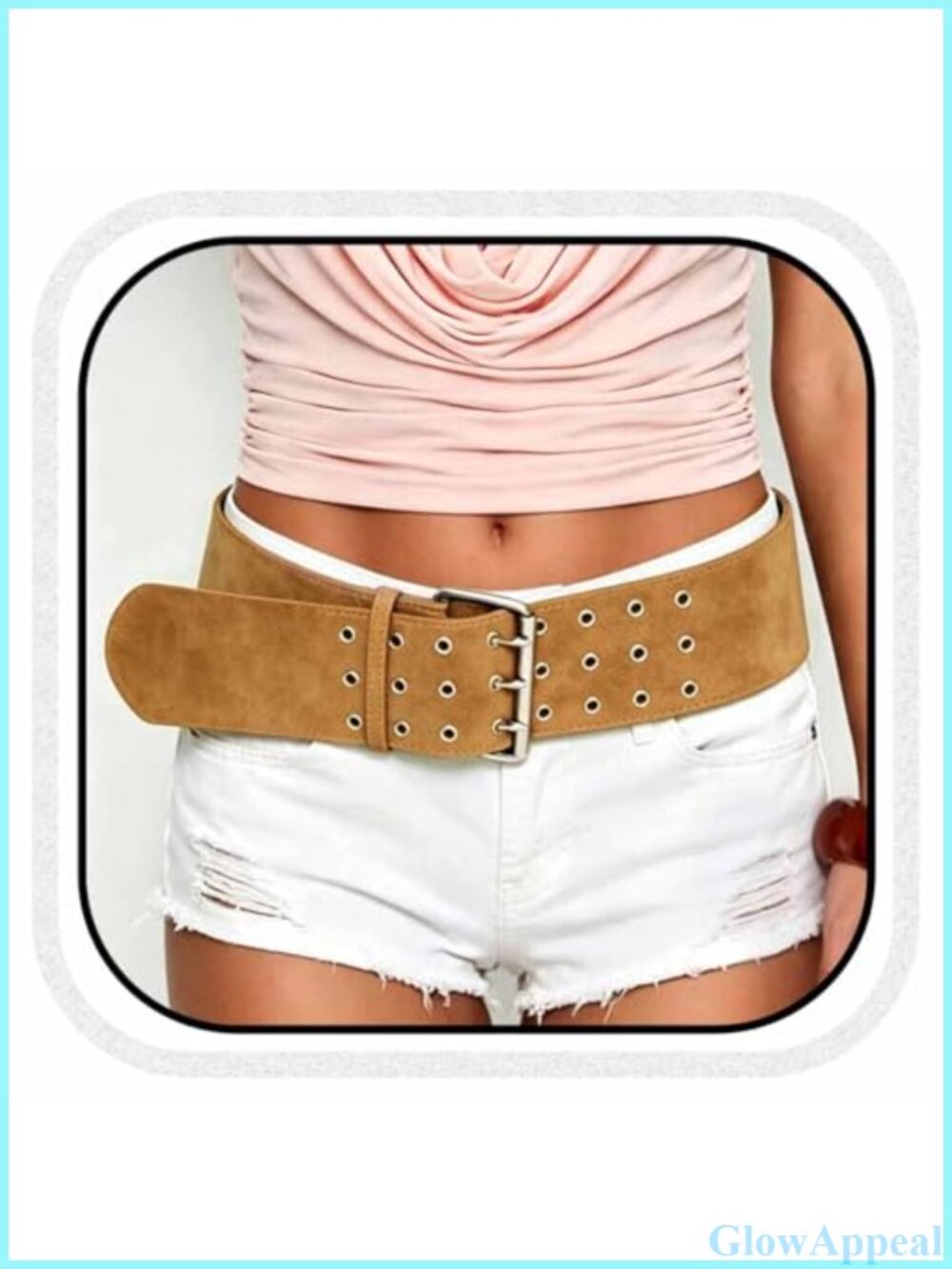 Women's Chunky Wide Faux Suede Leather Retro Belt Alloy Grommets Adjustable